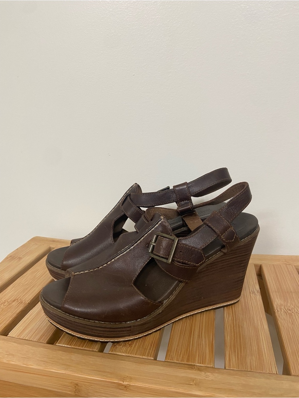 Timberland Dark Brown Leather Wedge Sandals